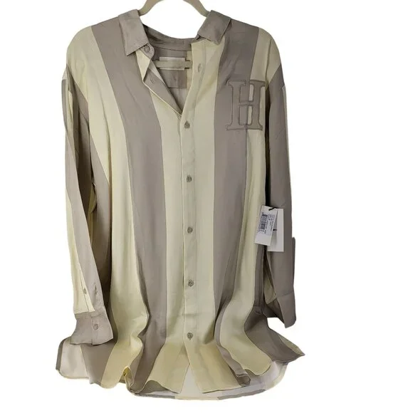 Honor The Gift Women's Striped Button-Up Shirt Dress Grey Casual Long Sleeve Med - Picture 2 of 15